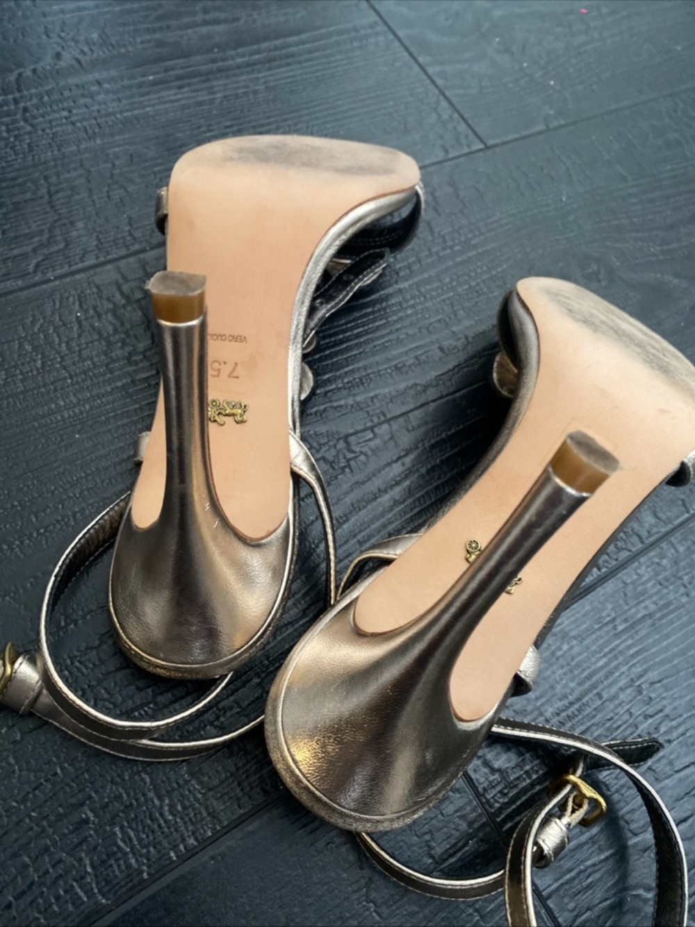 Coach Bianca Womens Sandals Heels Ankle Straps Embellished Leather 7.5 - Picture 7 of 16